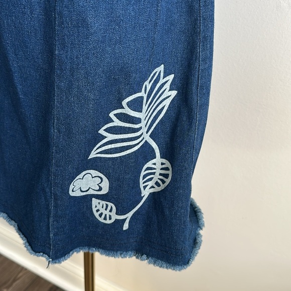 VTG 90's Women's Denim Camo Strap Mini Dress Raw Edge Casual Grunge Streetwear S - Picture 2 of 9